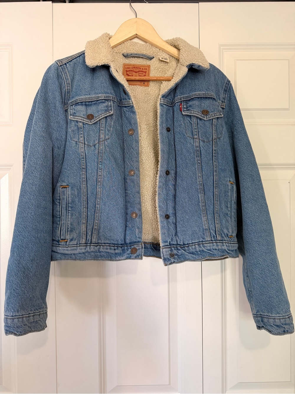 Levi's Cream Sherpa Jacket with Leather Logo Patch